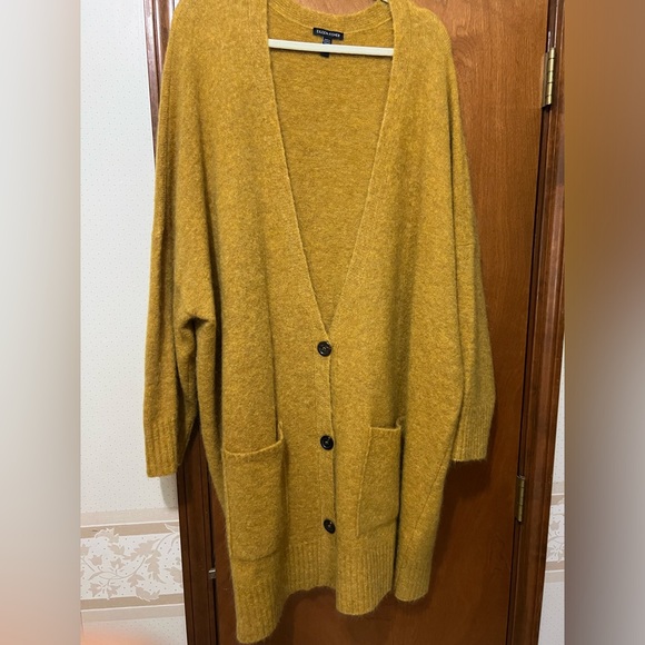 Eileen Fisher wool & mohair knit cardigan in mustard gold size 3X - Picture 3 of 5